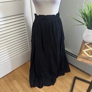 Laurel Grey Maxi Skirt Womens Medium Black Pull On Gauzy Bohemian Minimalist